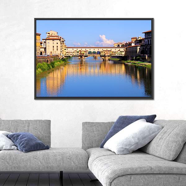 View Down The Arno River Canvas Wall Art-5 Horizontal-Gallery Wrap-22" x 12"-Tiaracle