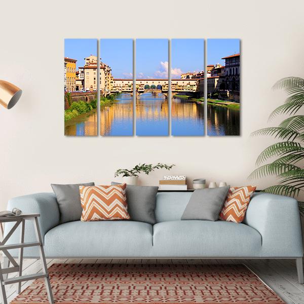 View Down The Arno River Canvas Wall Art-5 Horizontal-Gallery Wrap-22" x 12"-Tiaracle