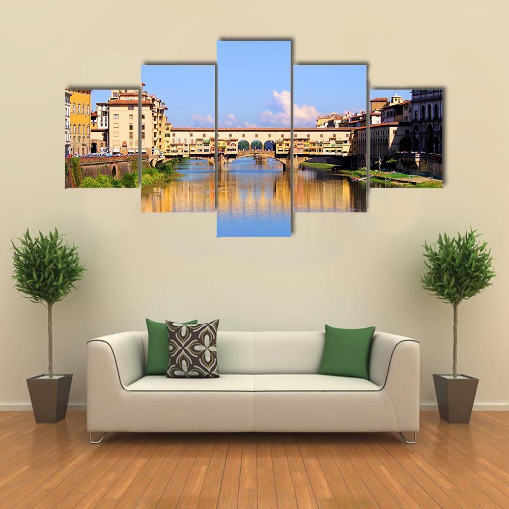 View Down The Arno River Canvas Wall Art-5 Star-Gallery Wrap-62" x 32"-Tiaracle
