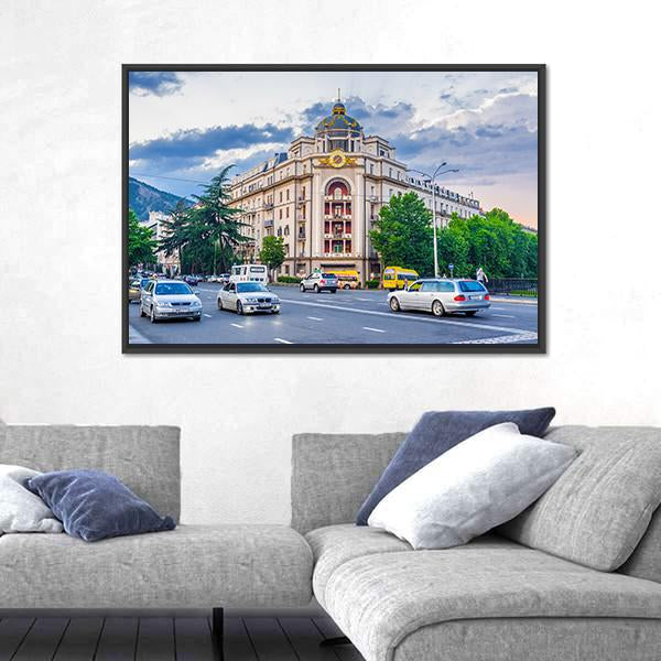 View From Baratashvili Bridge Canvas Wall Art-1 Piece-Floating Frame-24" x 16"-Tiaracle