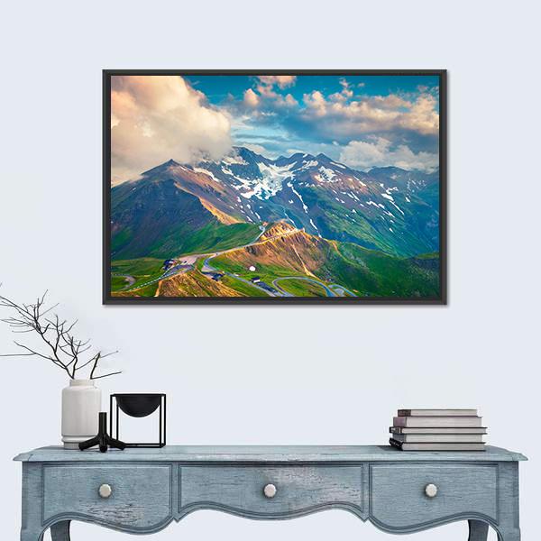 View From Bird's Eye Of Grossglockner High Alpine Road Canvas Wall Art-1 Piece-Floating Frame-24" x 16"-Tiaracle