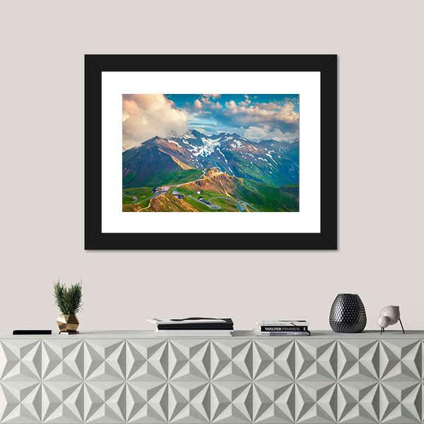 View From Bird's Eye Of Grossglockner High Alpine Road Canvas Wall Art-1 Piece-Framed Print-20" x 16"-Tiaracle