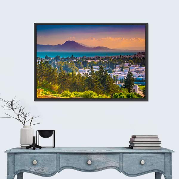 View From Hill Byrsa Canvas Wall Art-1 Piece-Floating Frame-24" x 16"-Tiaracle