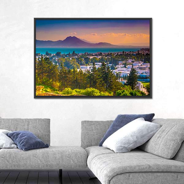 View From Hill Byrsa Canvas Wall Art-3 Horizontal-Gallery Wrap-25" x 16"-Tiaracle