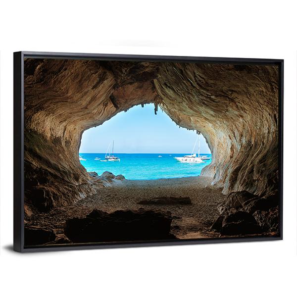 View From Inside Of Cave To The Blue Sea Canvas Wall Art-3 Horizontal-Gallery Wrap-25" x 16"-Tiaracle