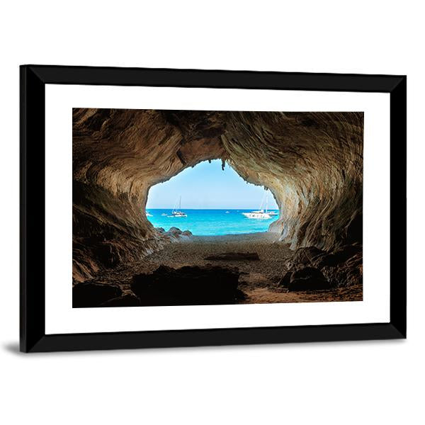 View From Inside Of Cave To The Blue Sea Canvas Wall Art-3 Horizontal-Gallery Wrap-25" x 16"-Tiaracle