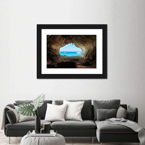 View From Inside Of Cave To The Blue Sea Canvas Wall Art-3 Horizontal-Gallery Wrap-25" x 16"-Tiaracle