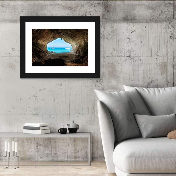 View From Inside Of Cave To The Blue Sea Canvas Wall Art-3 Horizontal-Gallery Wrap-25" x 16"-Tiaracle