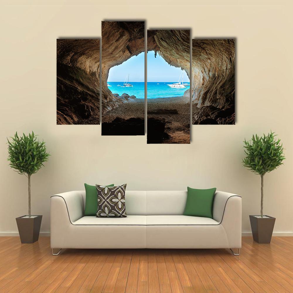 View From Inside Of Cave To The Blue Sea Canvas Wall Art-4 Pop-Gallery Wrap-50" x 32"-Tiaracle