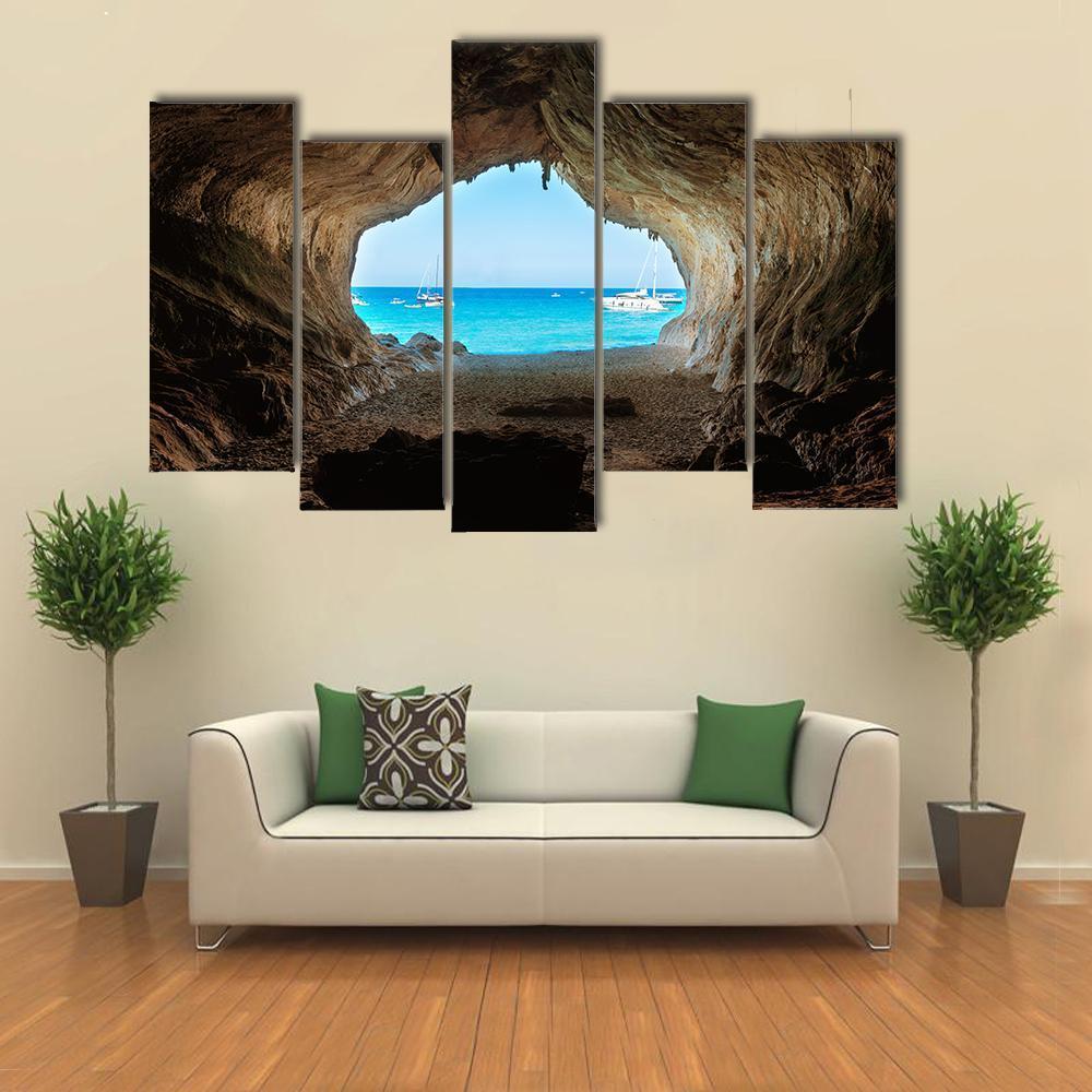 View From Inside Of Cave To The Blue Sea Canvas Wall Art-5 Pop-Gallery Wrap-47" x 32"-Tiaracle