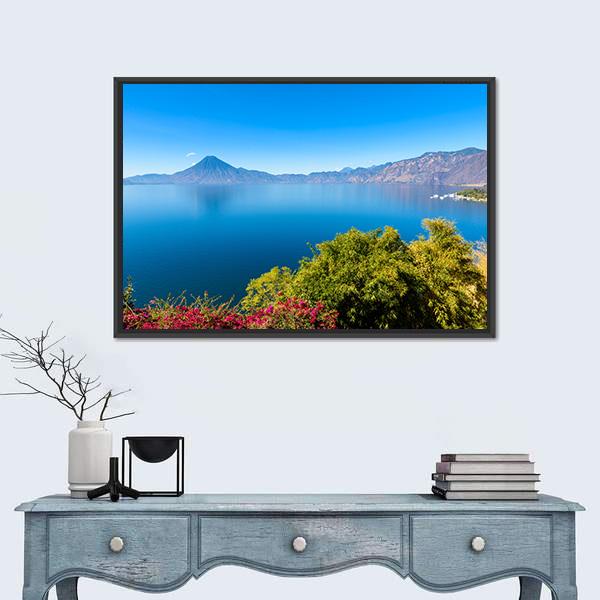View From Lake Atitlan Canvas Wall Art-1 Piece-Floating Frame-24" x 16"-Tiaracle
