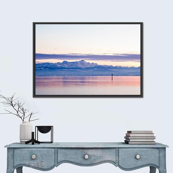 View From Lake Constance Into Swiss Alps Canvas Wall Art-1 Piece-Floating Frame-24" x 16"-Tiaracle