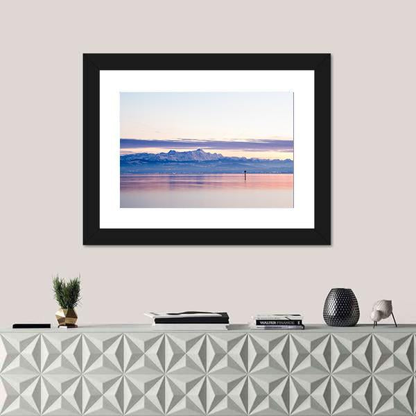 View From Lake Constance Into Swiss Alps Canvas Wall Art-1 Piece-Framed Print-20" x 16"-Tiaracle
