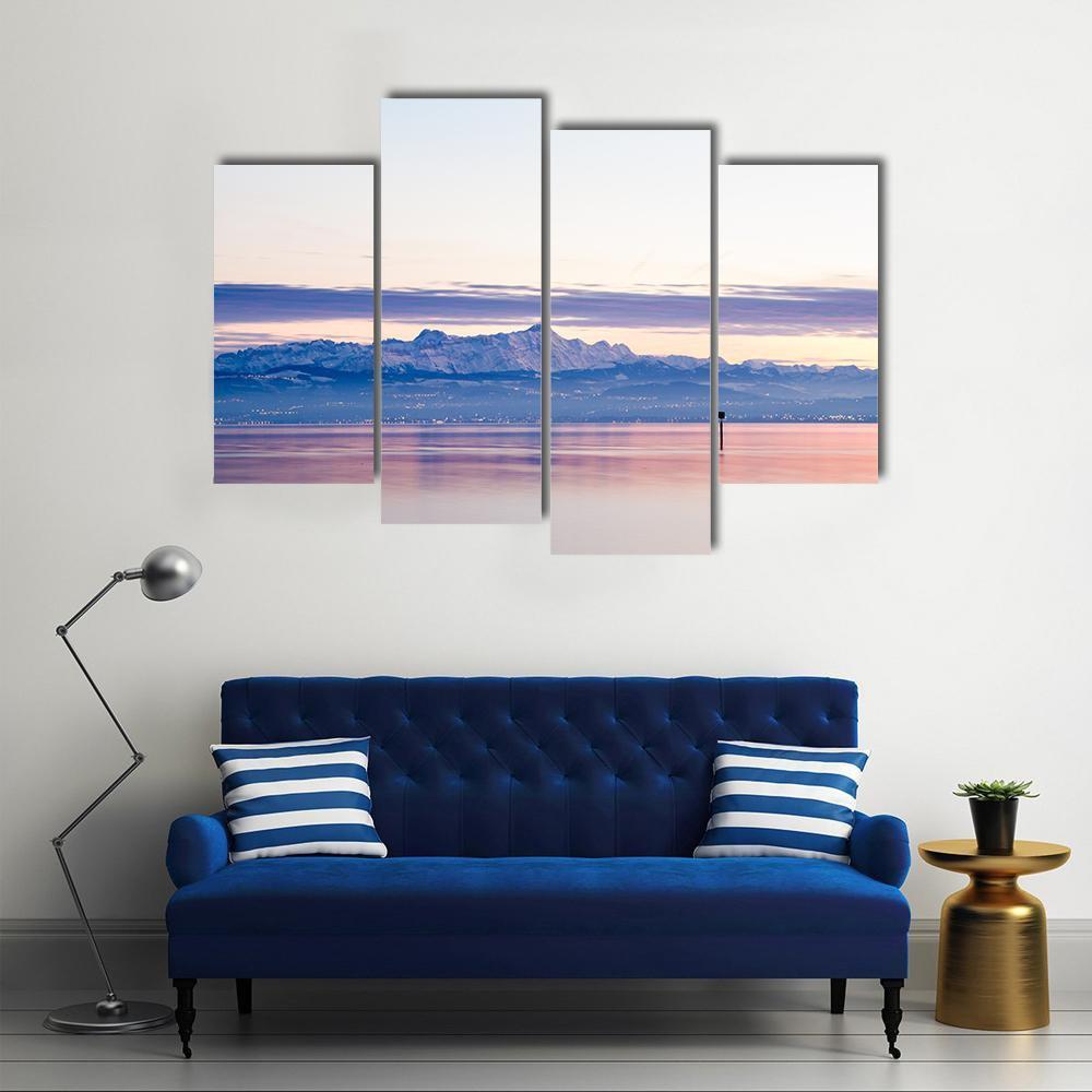 View From Lake Constance Into Swiss Alps Canvas Wall Art-4 Pop-Gallery Wrap-50" x 32"-Tiaracle