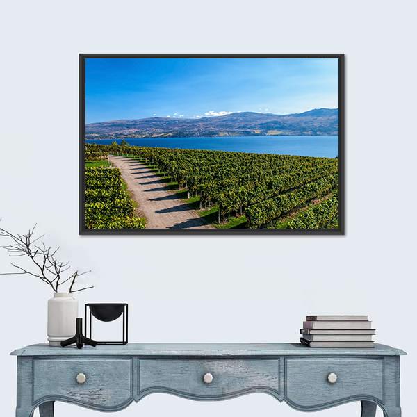 View From Mission Hill Winery Of Lake Okanagan Canvas Wall Art-1 Piece-Floating Frame-24" x 16"-Tiaracle
