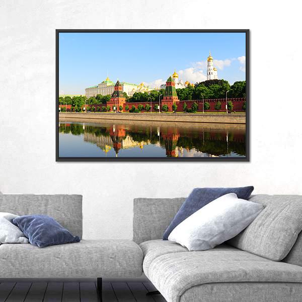View From Moscow River On Kremlin Canvas Wall Art-5 Horizontal-Gallery Wrap-22" x 12"-Tiaracle