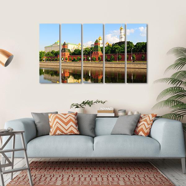 View From Moscow River On Kremlin Canvas Wall Art-5 Horizontal-Gallery Wrap-22" x 12"-Tiaracle