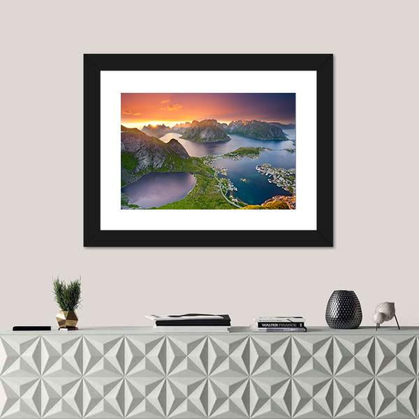 View From Reinebringen At Lofoten Islands Canvas Wall Art-1 Piece-Framed Print-20" x 16"-Tiaracle