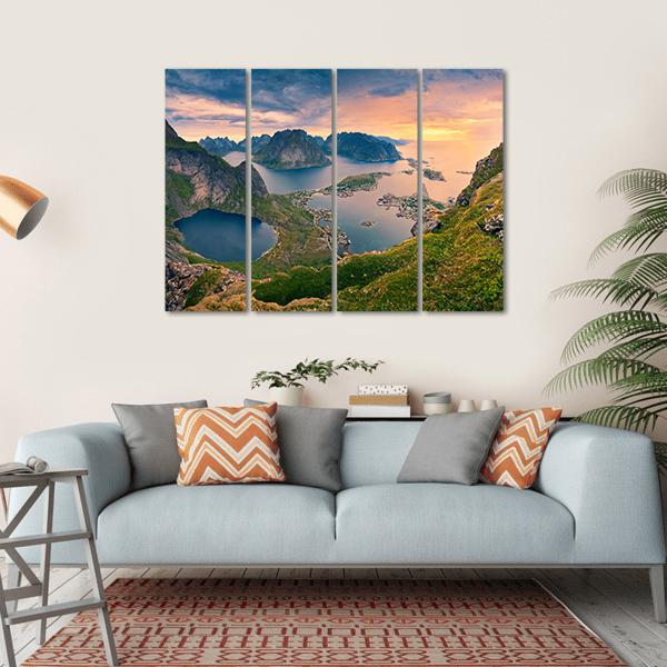 View From Reinebringen At Lofoten Islands Canvas Wall Art-4 Horizontal-Gallery Wrap-34" x 24"-Tiaracle