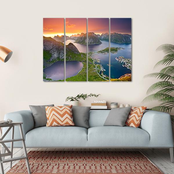 View From Reinebringen At Lofoten Islands Canvas Wall Art-4 Horizontal-Gallery Wrap-34" x 24"-Tiaracle