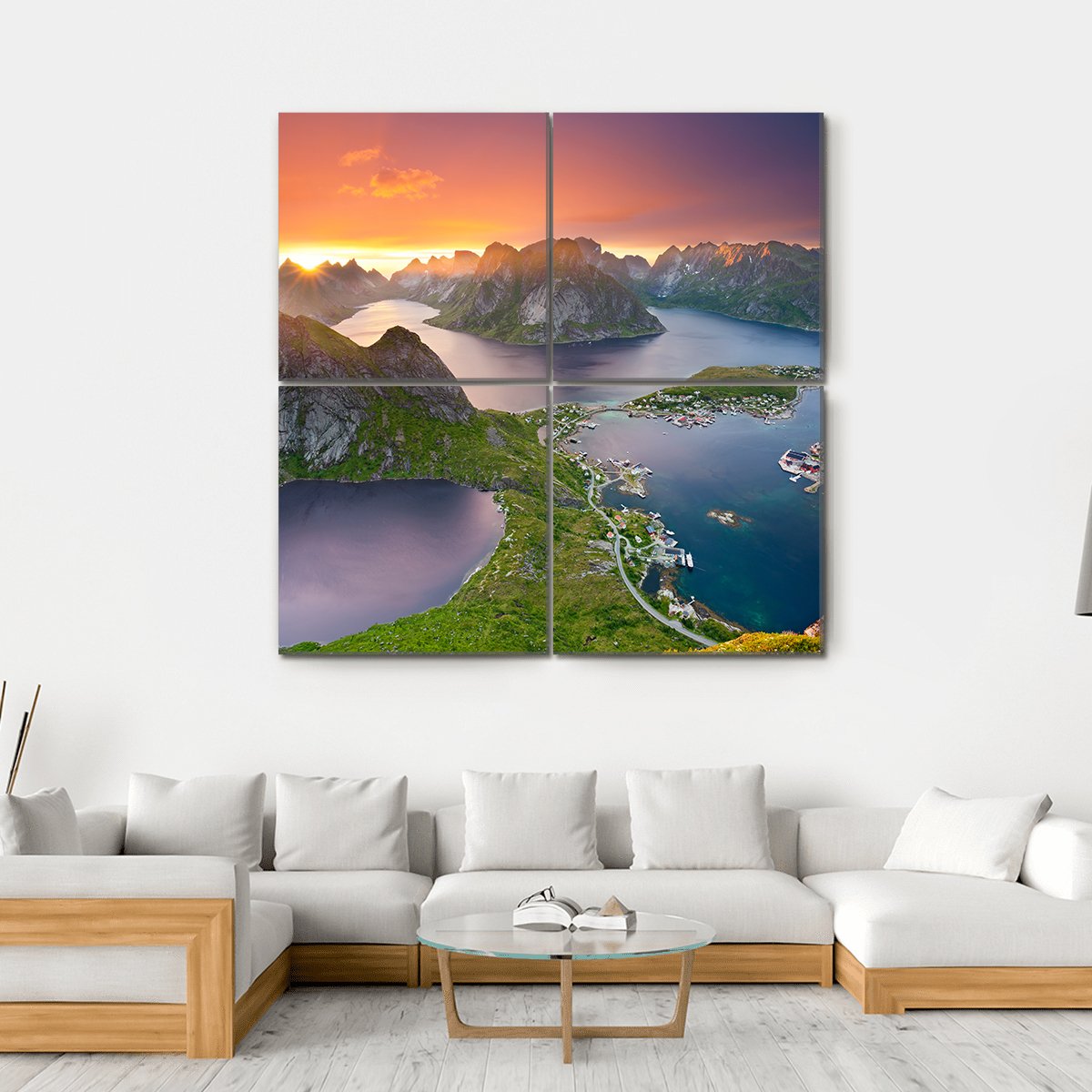 View From Reinebringen At Lofoten Islands Canvas Wall Art-4 Square-Gallery Wrap-17" x 17"-Tiaracle