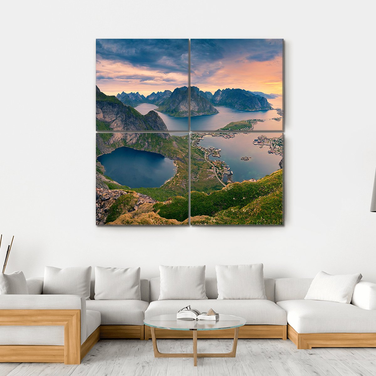 View From Reinebringen At Lofoten Islands Canvas Wall Art-4 Square-Gallery Wrap-17" x 17"-Tiaracle