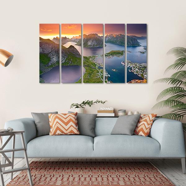 View From Reinebringen At Lofoten Islands Canvas Wall Art-5 Horizontal-Gallery Wrap-22" x 12"-Tiaracle
