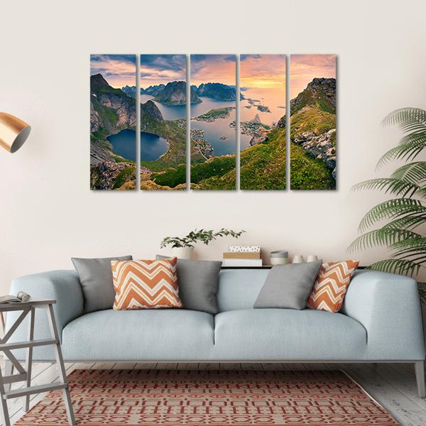 View From Reinebringen At Lofoten Islands Canvas Wall Art-5 Horizontal-Gallery Wrap-22" x 12"-Tiaracle