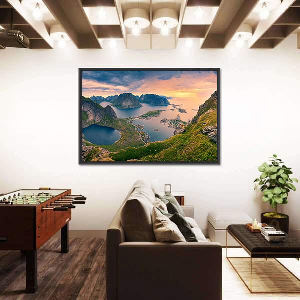 View From Reinebringen At Lofoten Islands Canvas Wall Art-5 Horizontal-Gallery Wrap-22" x 12"-Tiaracle