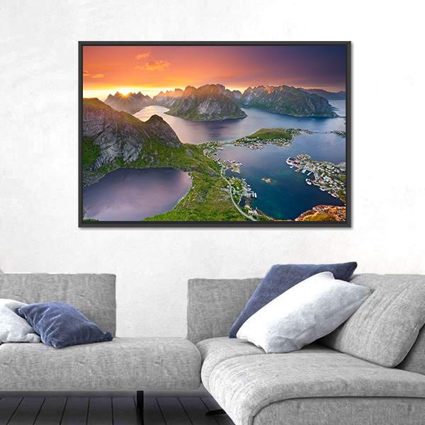 View From Reinebringen At Lofoten Islands Canvas Wall Art-3 Horizontal-Gallery Wrap-25" x 16"-Tiaracle