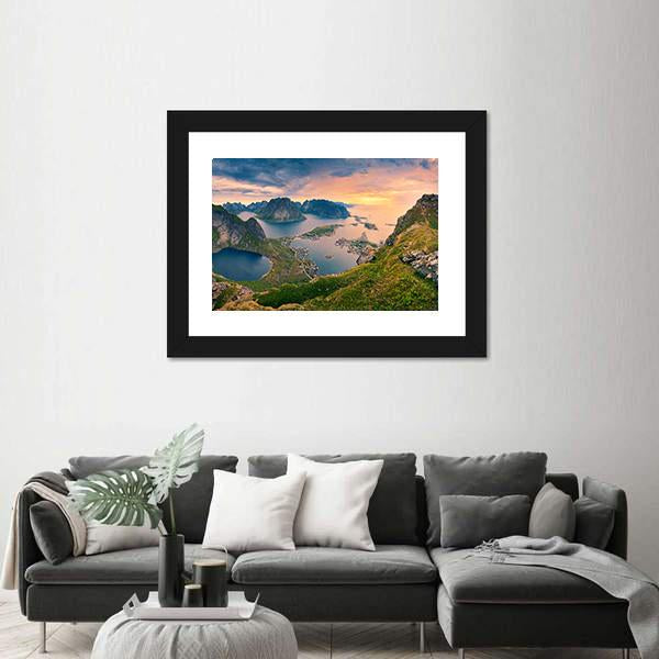 View From Reinebringen At Lofoten Islands Canvas Wall Art-5 Horizontal-Gallery Wrap-22" x 12"-Tiaracle
