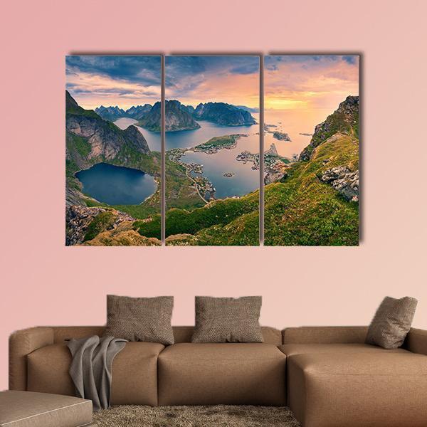 View From Reinebringen At Lofoten Islands Canvas Wall Art-3 Horizontal-Gallery Wrap-37" x 24"-Tiaracle