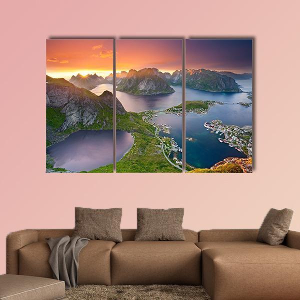 View From Reinebringen At Lofoten Islands Canvas Wall Art-3 Horizontal-Gallery Wrap-25" x 16"-Tiaracle