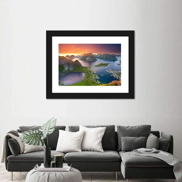 View From Reinebringen At Lofoten Islands Panoramic Canvas Wall Art-1 Piece-36" x 12"-Tiaracle