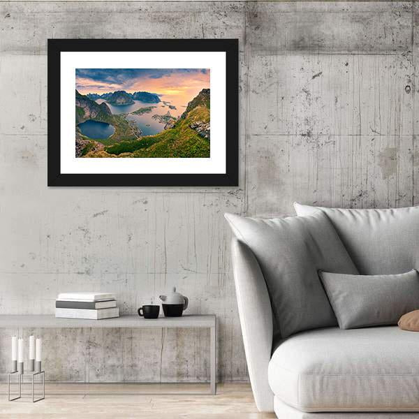 View From Reinebringen At Lofoten Islands Panoramic Canvas Wall Art-1 Piece-36" x 12"-Tiaracle