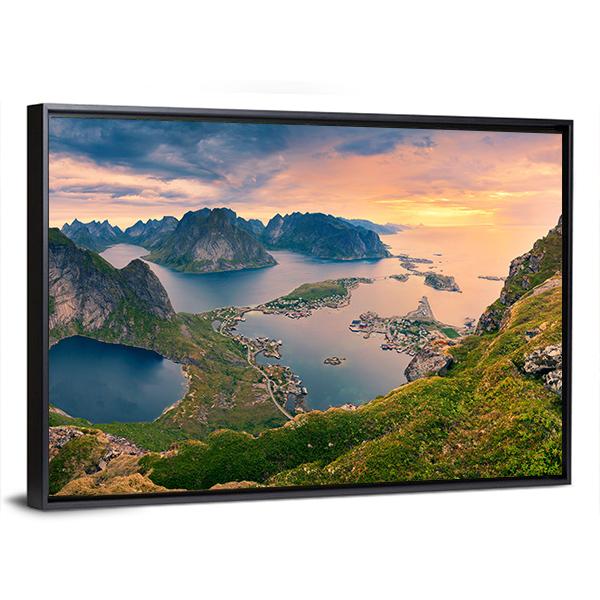 View From Reinebringen At Lofoten Islands Panoramic Canvas Wall Art-1 Piece-36" x 12"-Tiaracle