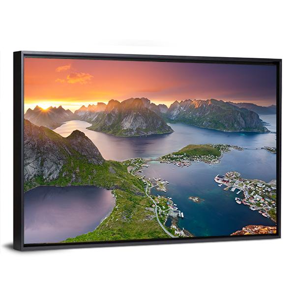 View From Reinebringen At Lofoten Islands Panoramic Canvas Wall Art-1 Piece-36" x 12"-Tiaracle