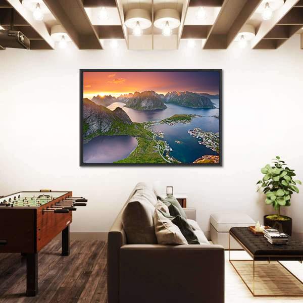 View From Reinebringen At Lofoten Islands Panoramic Canvas Wall Art-1 Piece-36" x 12"-Tiaracle