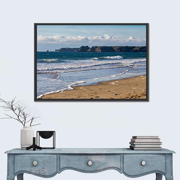 View From Tenby South Beach Canvas Wall Art-1 Piece-Floating Frame-24" x 16"-Tiaracle