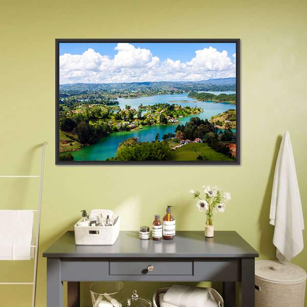 View From The Rock Of Guatape In Colombia Canvas Wall Art-1 Piece-Floating Frame-24" x 16"-Tiaracle