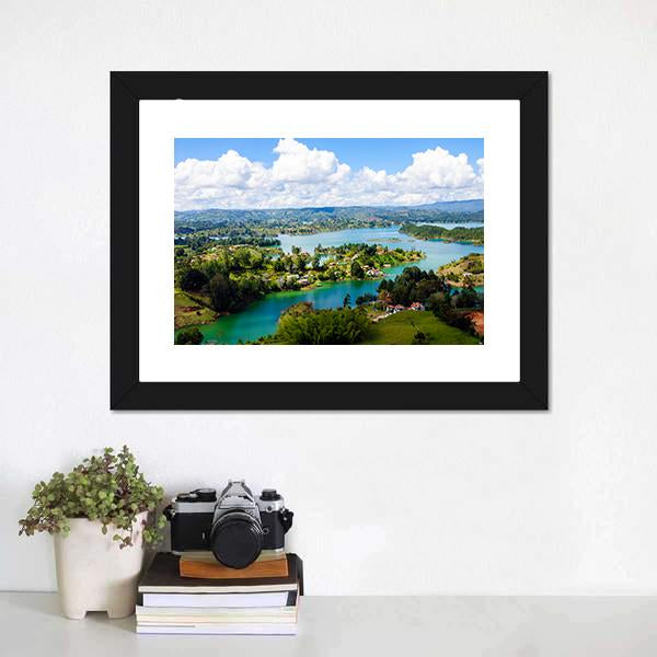 View From The Rock Of Guatape In Colombia Canvas Wall Art-1 Piece-Framed Print-20" x 16"-Tiaracle