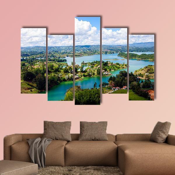 View From The Rock Of Guatape In Colombia Canvas Wall Art-5 Pop-Gallery Wrap-47" x 32"-Tiaracle