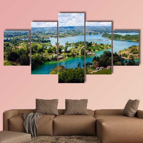 View From The Rock Of Guatape In Colombia Canvas Wall Art-5 Star-Gallery Wrap-62" x 32"-Tiaracle