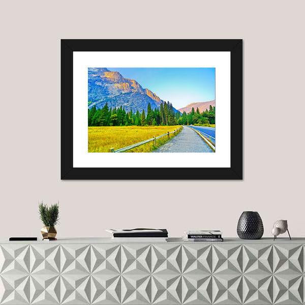 View From Yosemite Valley At Dawn In Autumn Canvas Wall Art-1 Piece-Framed Print-20" x 16"-Tiaracle