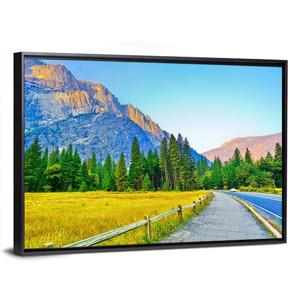 View From Yosemite Valley At Dawn In Autumn Canvas Wall Art-3 Horizontal-Gallery Wrap-25" x 16"-Tiaracle