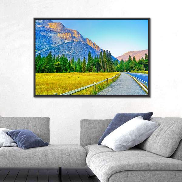 View From Yosemite Valley At Dawn In Autumn Canvas Wall Art-3 Horizontal-Gallery Wrap-25" x 16"-Tiaracle