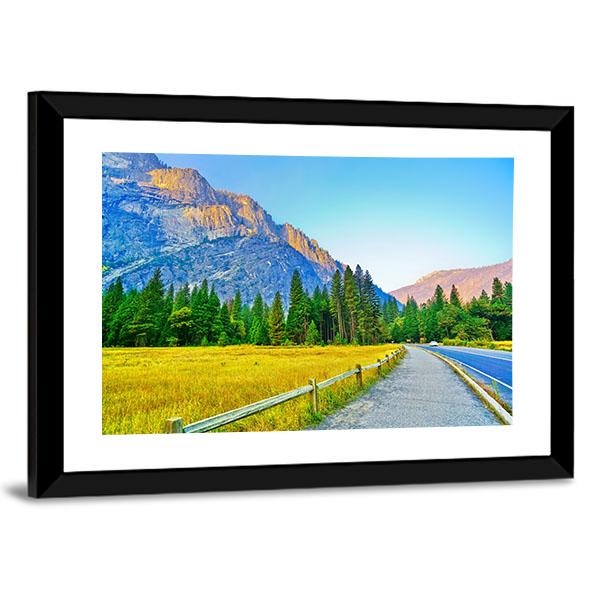 View From Yosemite Valley At Dawn In Autumn Canvas Wall Art-3 Horizontal-Gallery Wrap-25" x 16"-Tiaracle