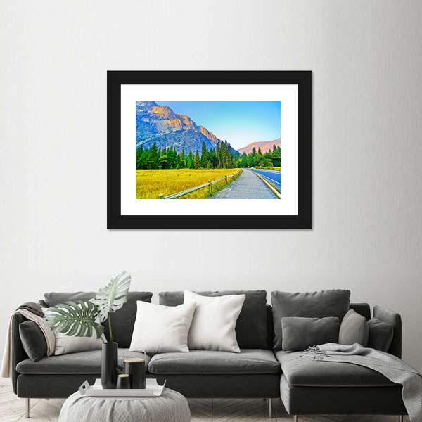 View From Yosemite Valley At Dawn In Autumn Canvas Wall Art-3 Horizontal-Gallery Wrap-25" x 16"-Tiaracle