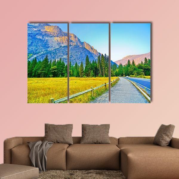 View From Yosemite Valley At Dawn In Autumn Canvas Wall Art-3 Horizontal-Gallery Wrap-37" x 24"-Tiaracle