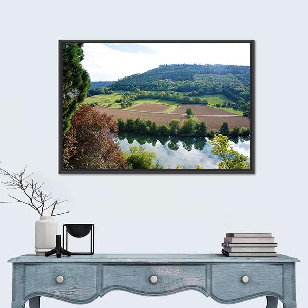 View From Zwingenberg Castle Over Neckar River Canvas Wall Art-1 Piece-Floating Frame-24" x 16"-Tiaracle